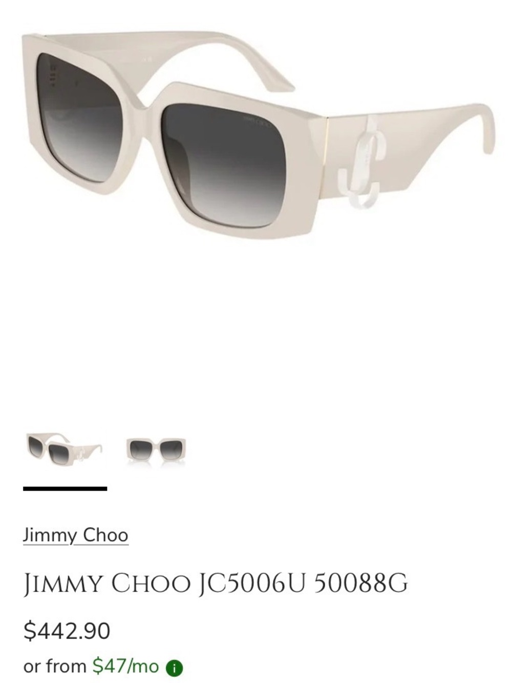 Jimmy Choo Oversized Square Sunglasses in Cream with Gradient Grey Lenses